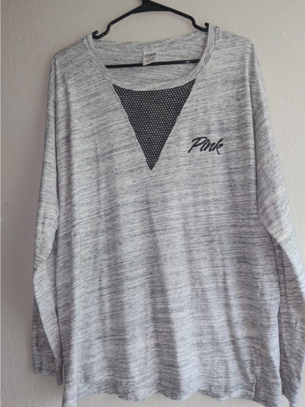 VS PINK heather grey long  Sleeve Top with Mesh Detail